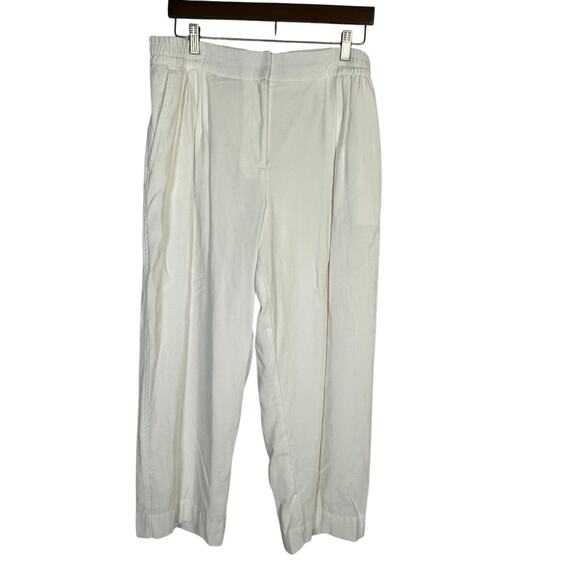 Calvin Klein Women's White Cropped‎ Wide Leg Pants L Elastic Waistband Career - Picture 1 of 9
